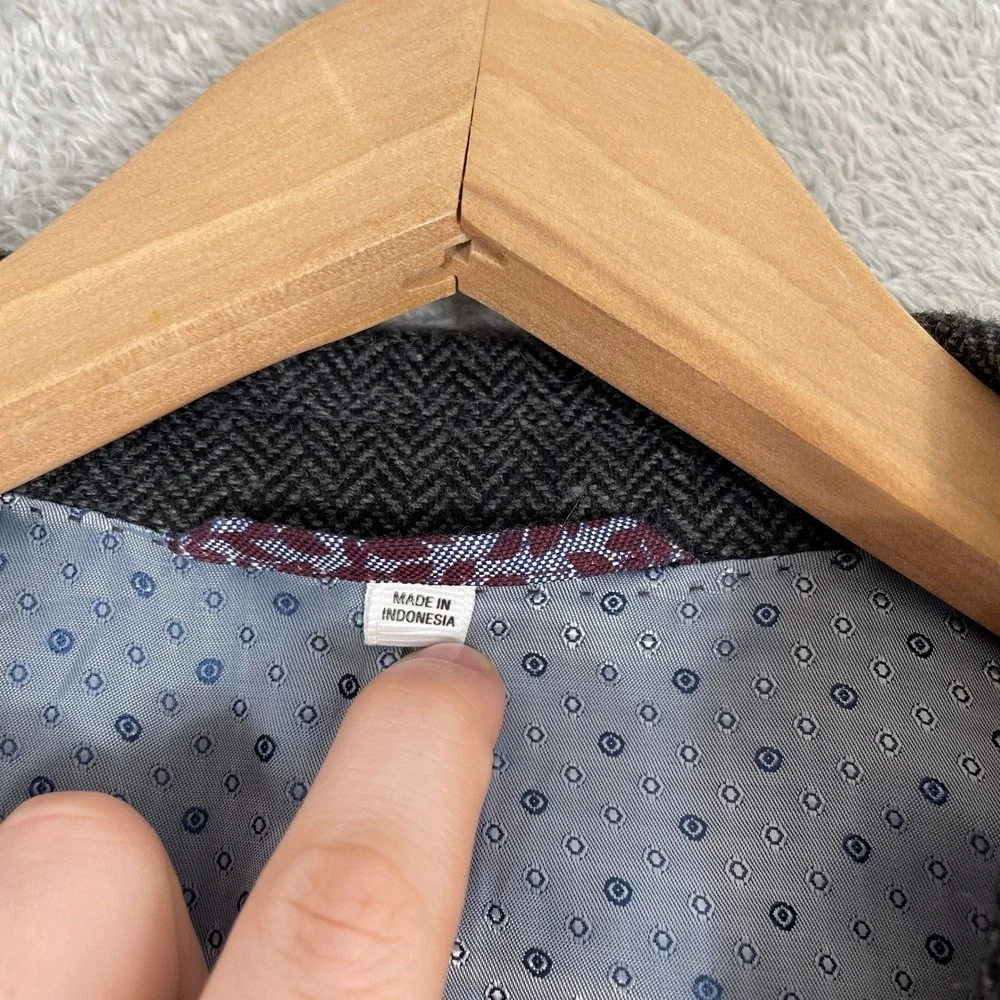 JKT New York Sport Coat Mens 38R Dark Grey‎ Herringbone Wool Blend Blazer Bond